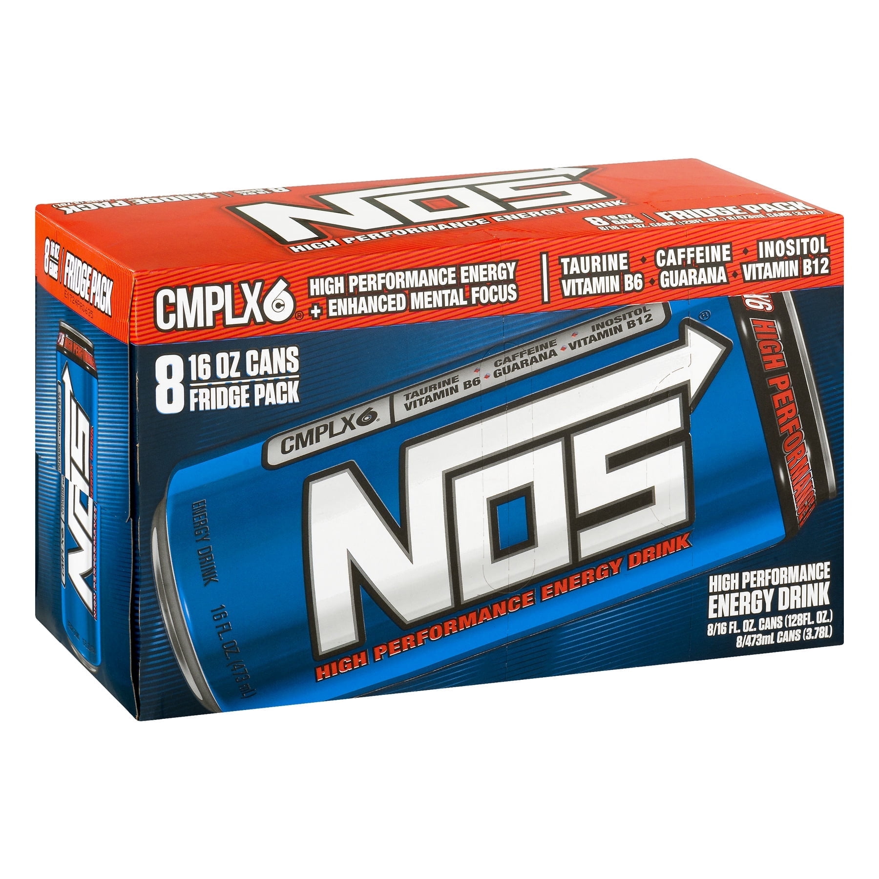(Pack of  2) NOS Energy Drink, 16 Fl. Oz., 8 Count