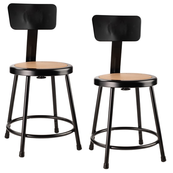 (Pack of 2) NPS 18" Heavy Duty Steel Stool With Backrest, Black