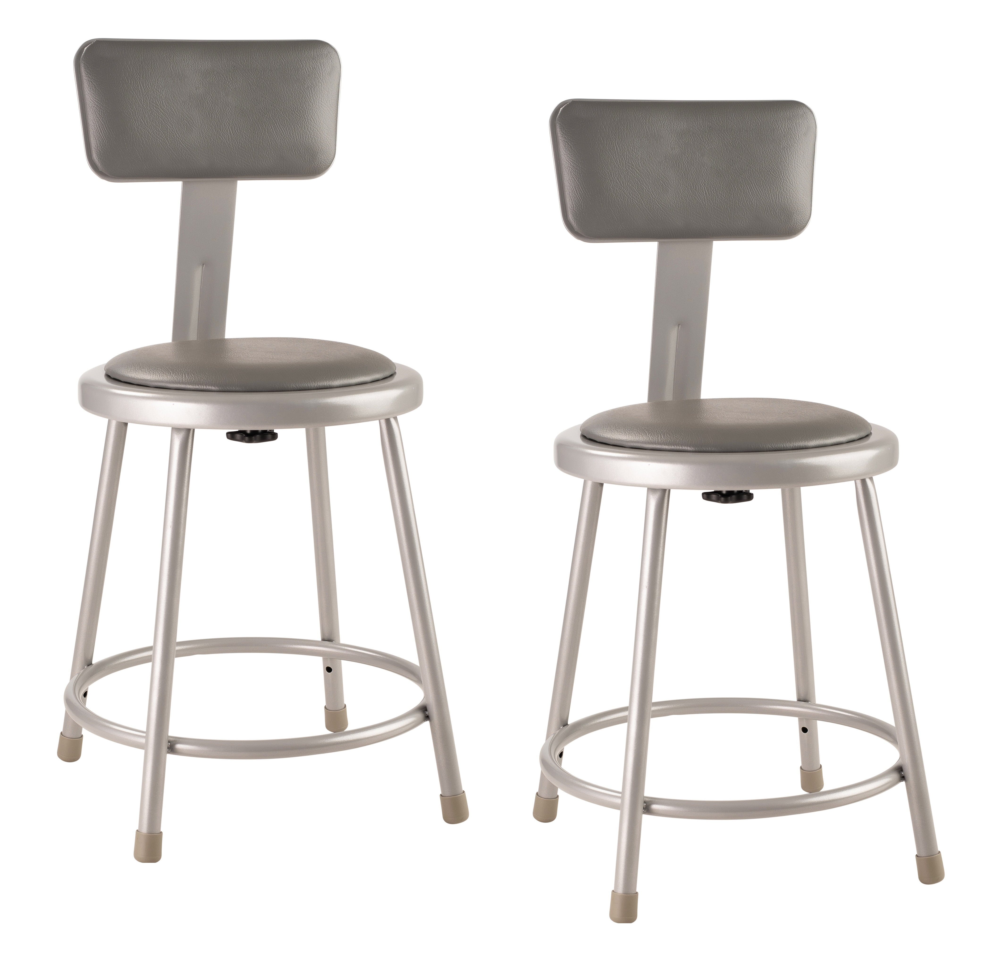 Gray Adjustable Steel Low-Back Stool with Vinyl Seat