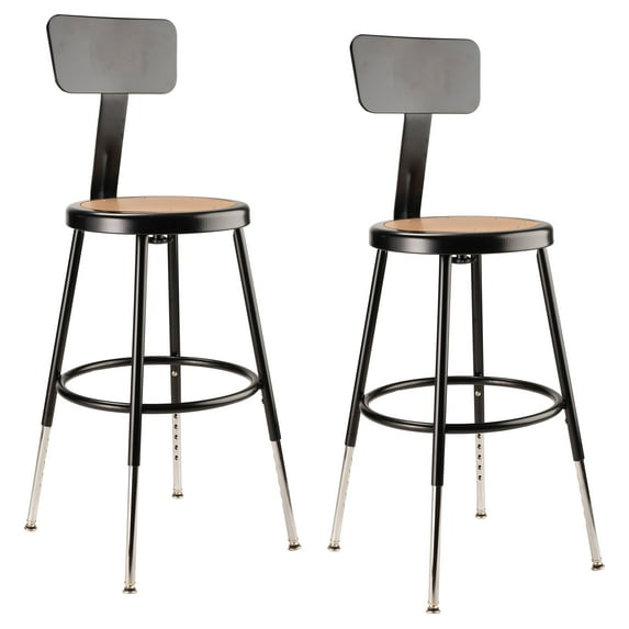 (Pack of 2) NPS 19 -27" Height Adjustable Heavy Duty Steel Stool With Backrest, Black