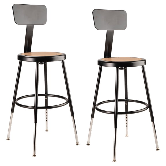 (Pack of 2) NPS 19 -27" Height Adjustable Heavy Duty Steel Stool With Backrest, Black