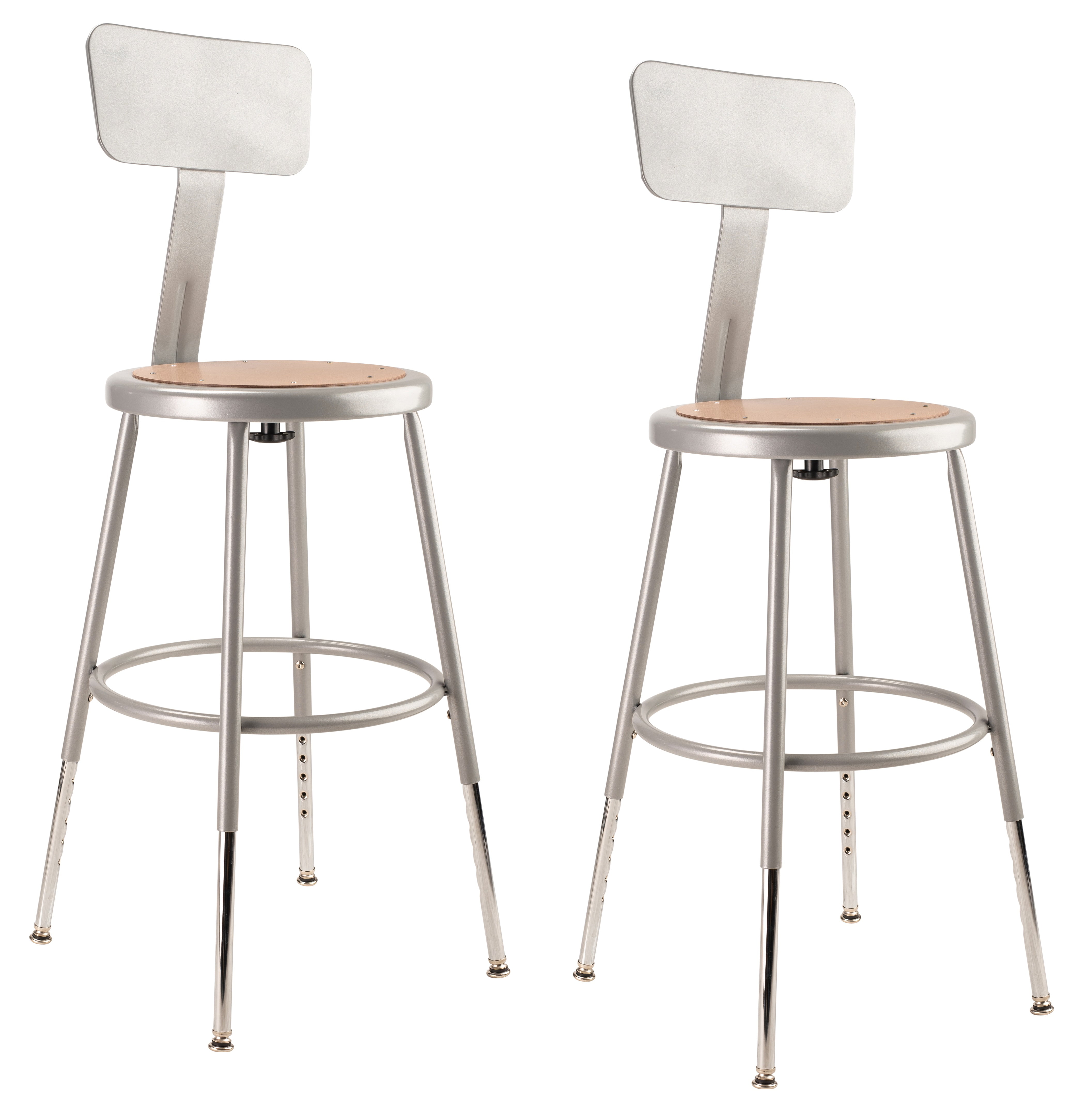 Adjustable Gray Steel and Wood Low-Back Stool with Footring