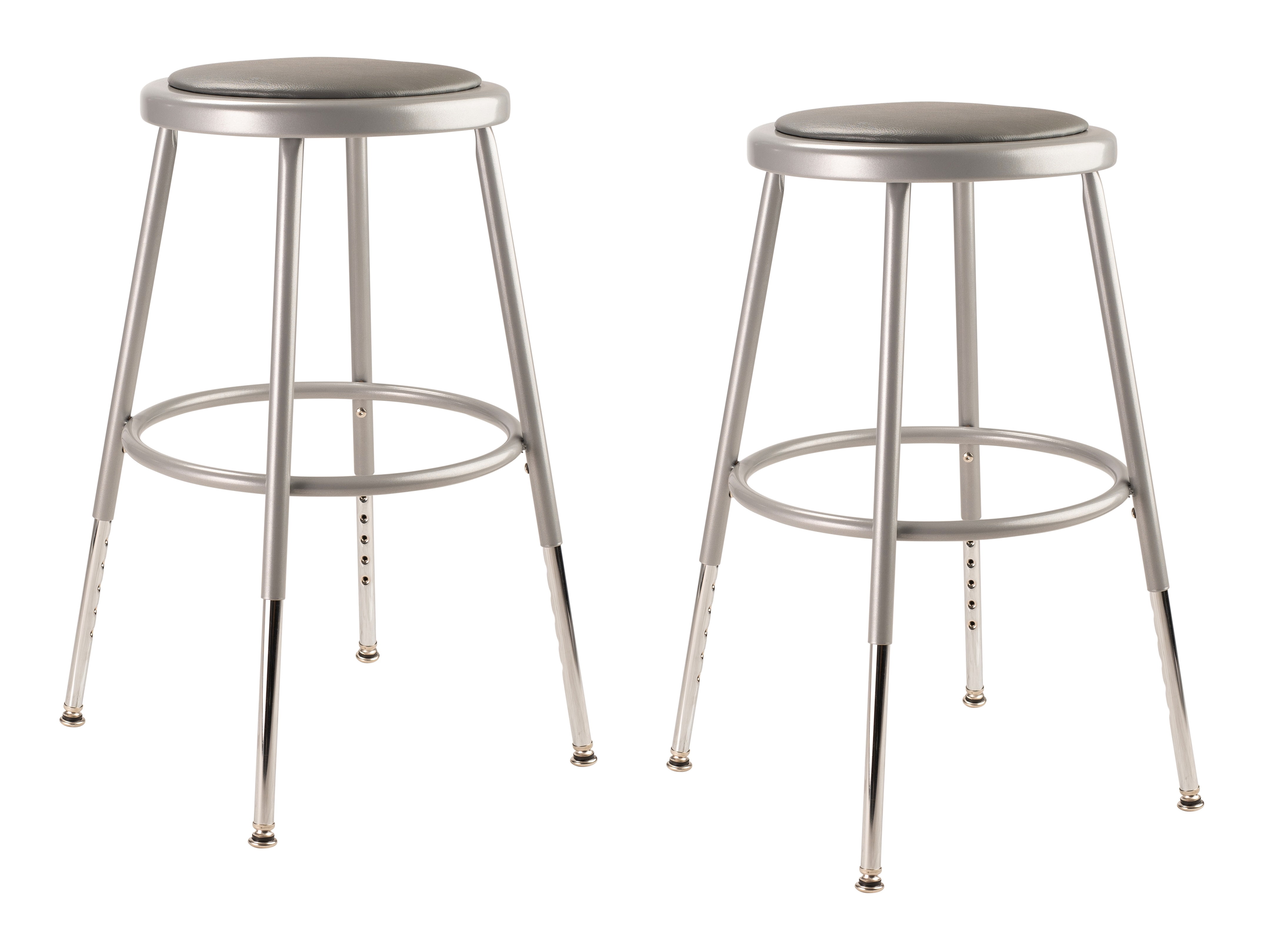 (Pack of 2) NPS 19 -27" Height Adjustable Heavy Duty Vinyl Padded Steel Stool, Grey