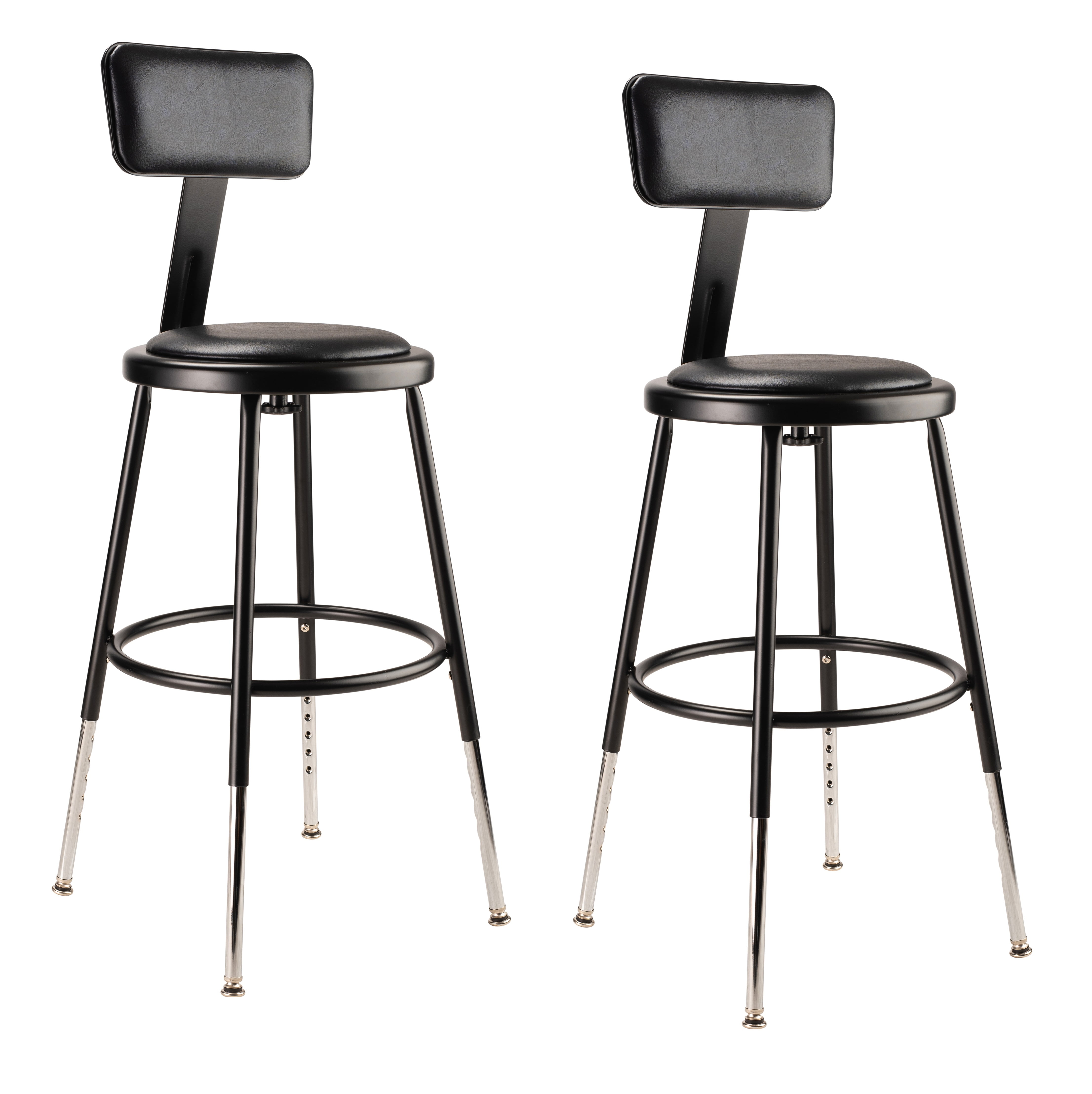 (Pack of 2) NPS 19 -27" Height Adjustable Heavy Duty Vinyl Padded Steel Stool With Backrest, Black