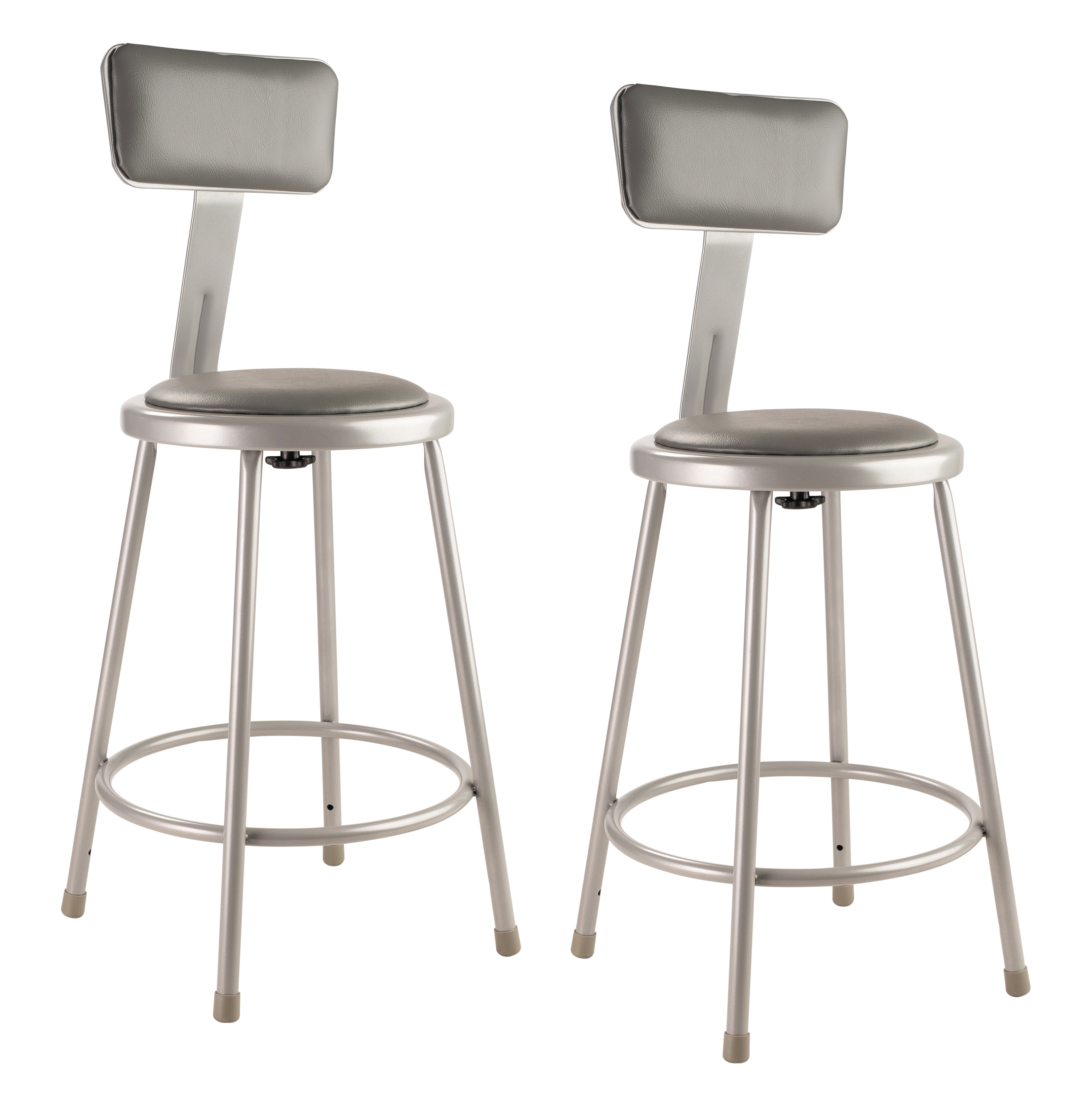 (Pack of 2) NPS® 24" Heavy Duty Vinyl Padded Steel Stool With Backrest, Grey