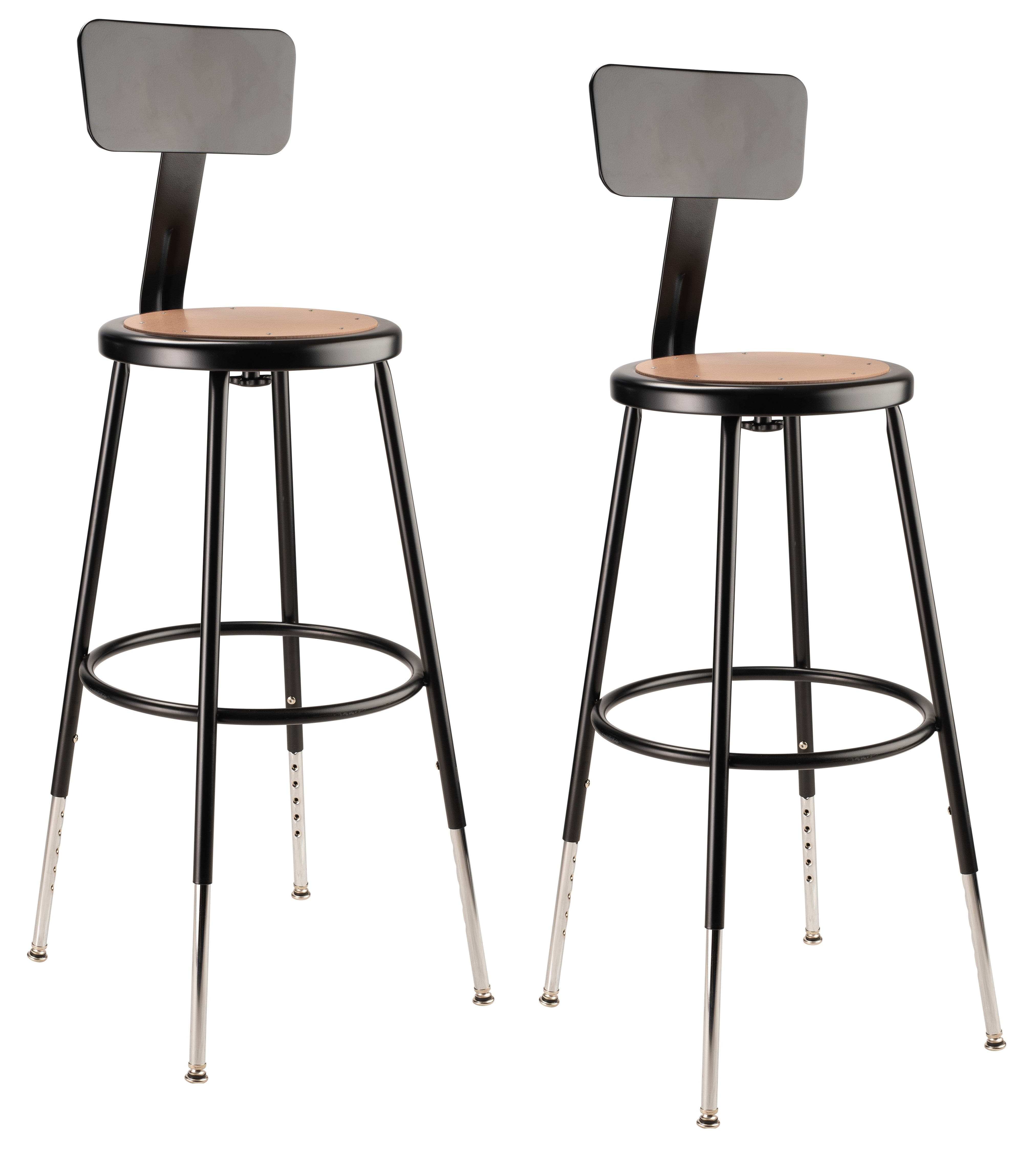 (Pack of 2) NPS 25 -33" Height Adjustable Heavy Duty Steel Stool With Backrest, Black