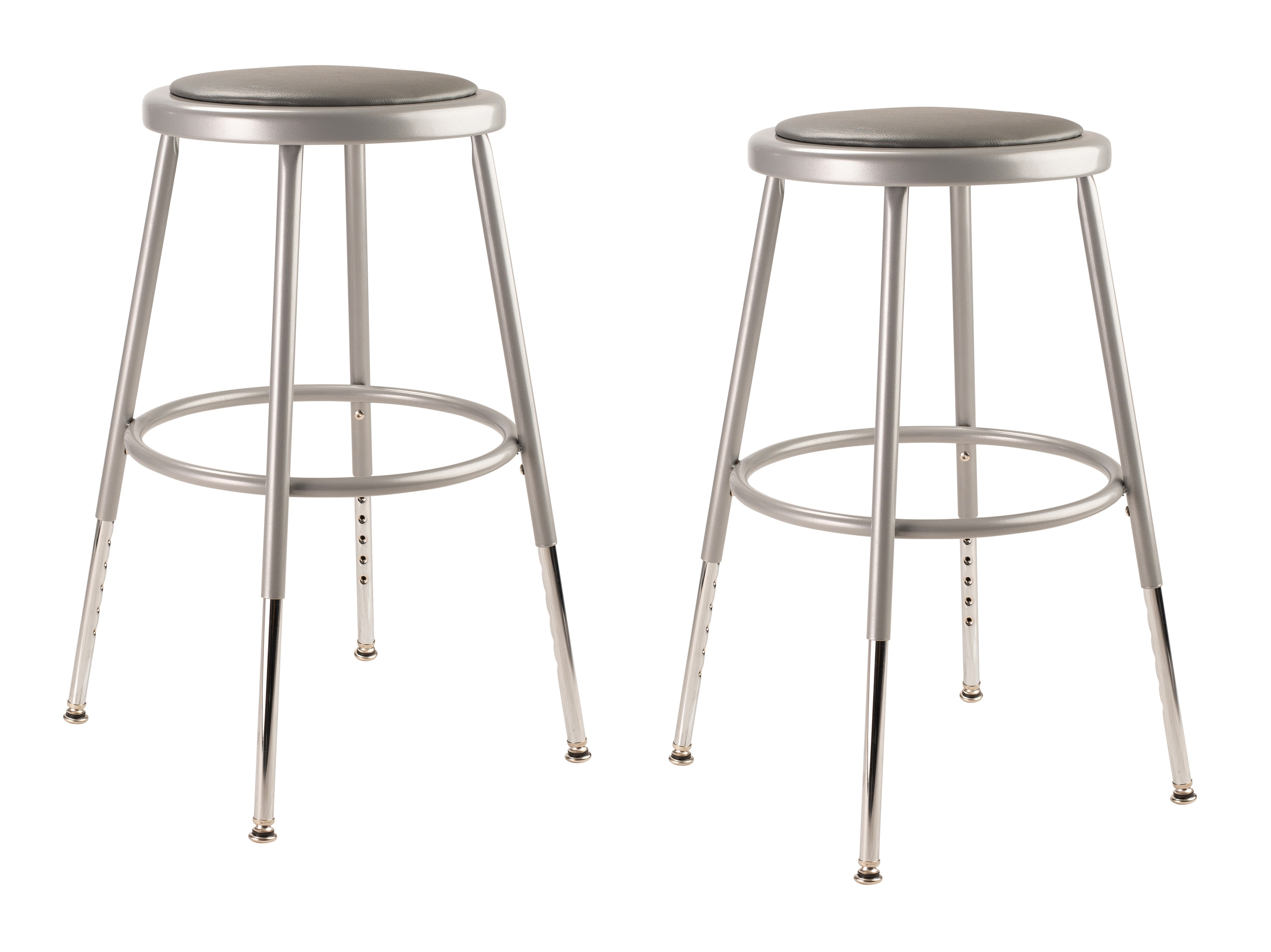 (Pack of 2) NPS 25 -33" Height Adjustable Heavy Duty Vinyl Padded Steel Stool, Grey