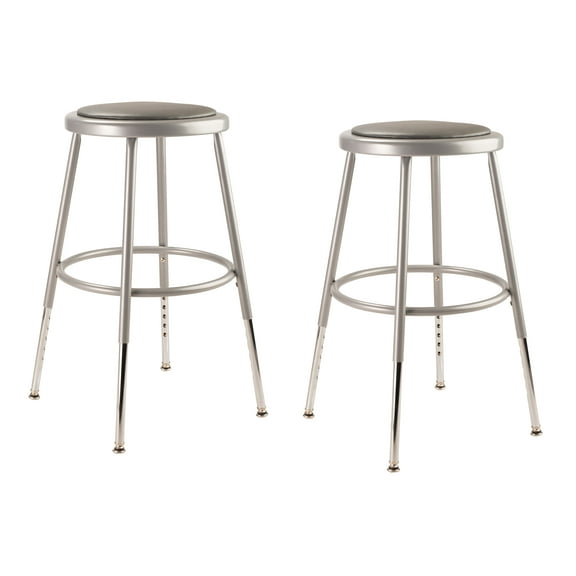 (Pack of 2) NPS 25 -33" Height Adjustable Heavy Duty Vinyl Padded Steel Stool, Grey