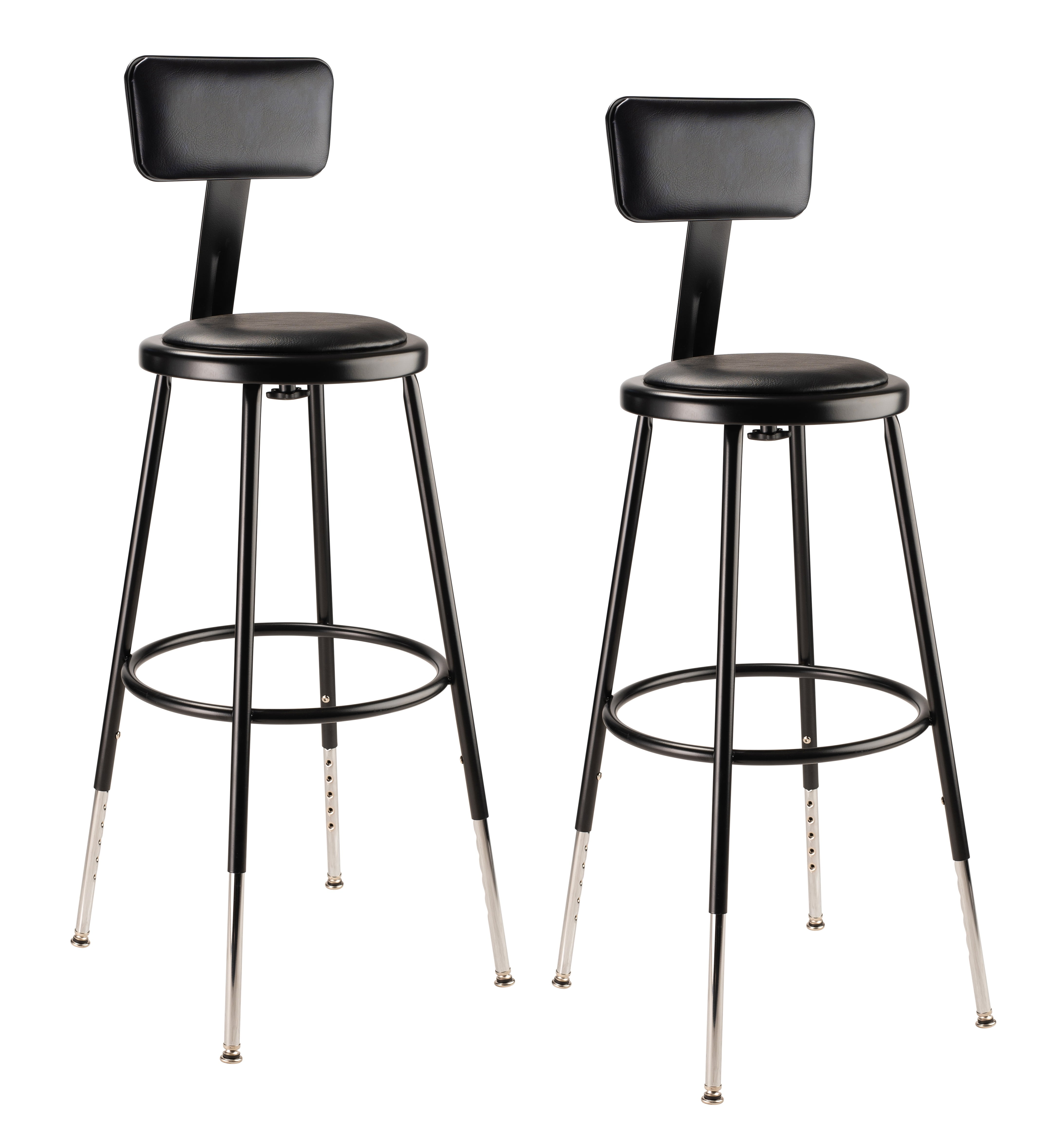 (Pack of 2) NPS 25 -33" Height Adjustable Heavy Duty Vinyl Padded Steel Stool With Backrest, Black