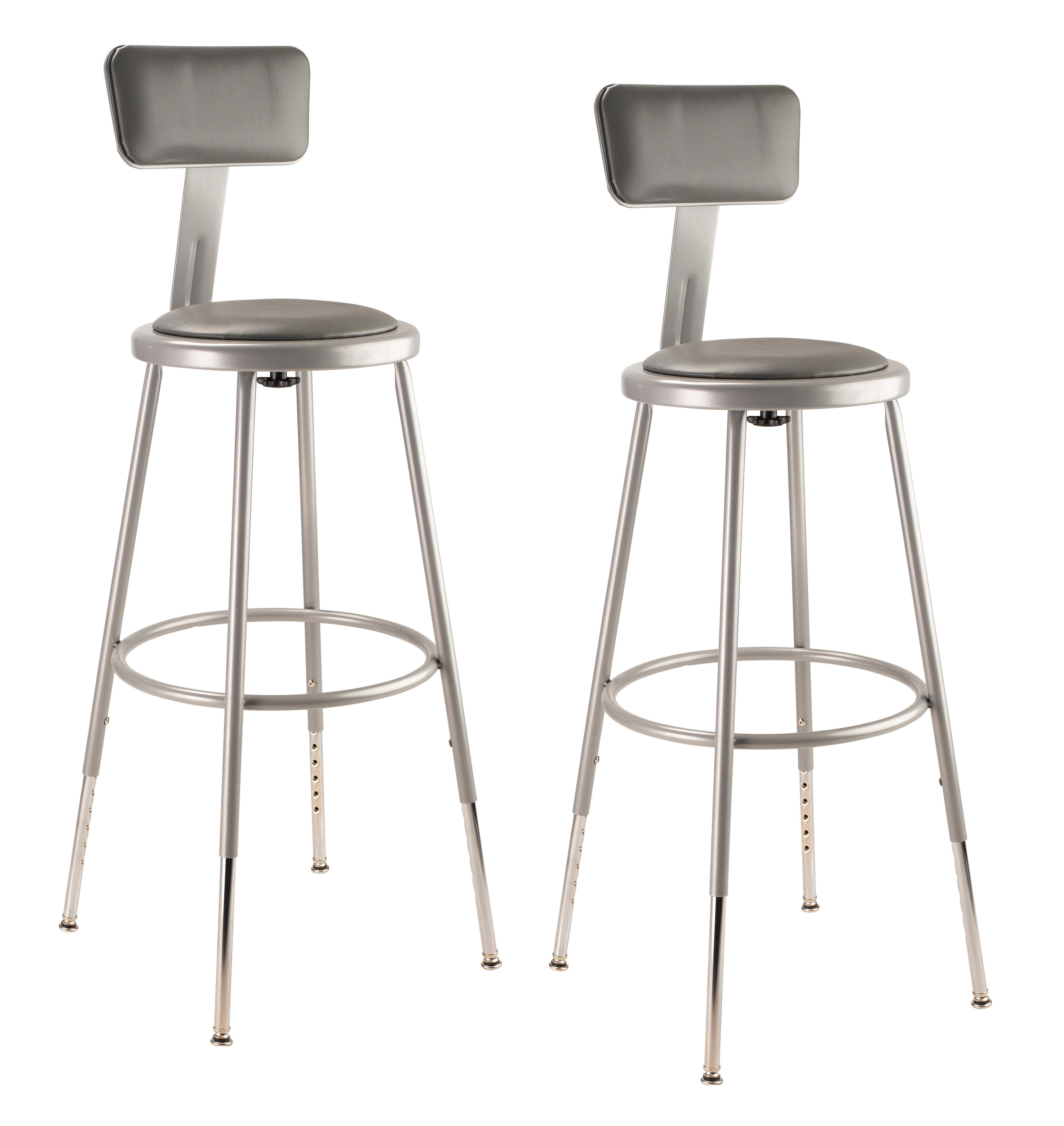 (Pack of 2) NPS 25 -33" Height Adjustable Heavy Duty Vinyl Padded Steel Stool With Backrest, Grey