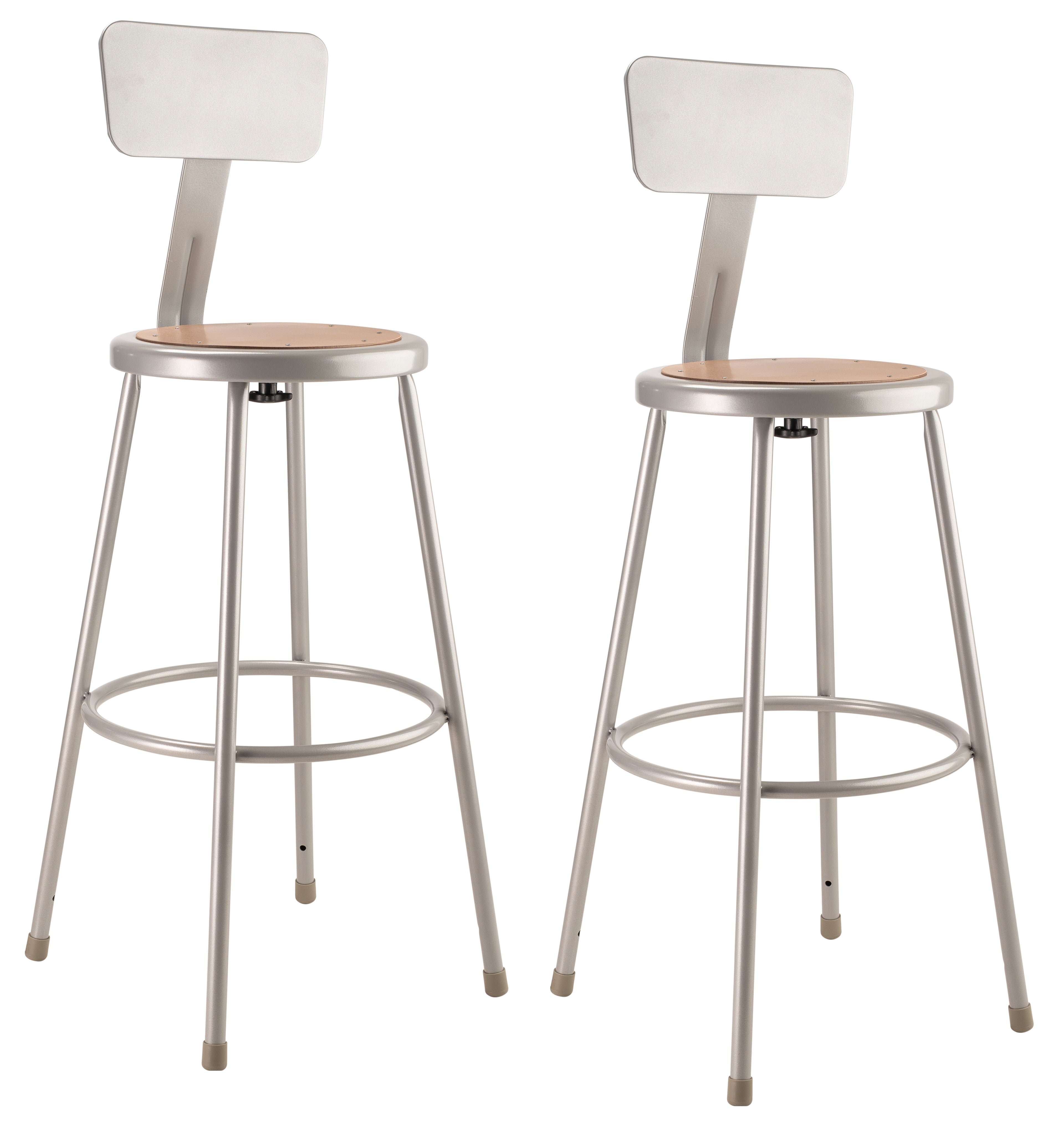 Adjustable Gray Metal Lab Stools with Wood Seats, Set of 2