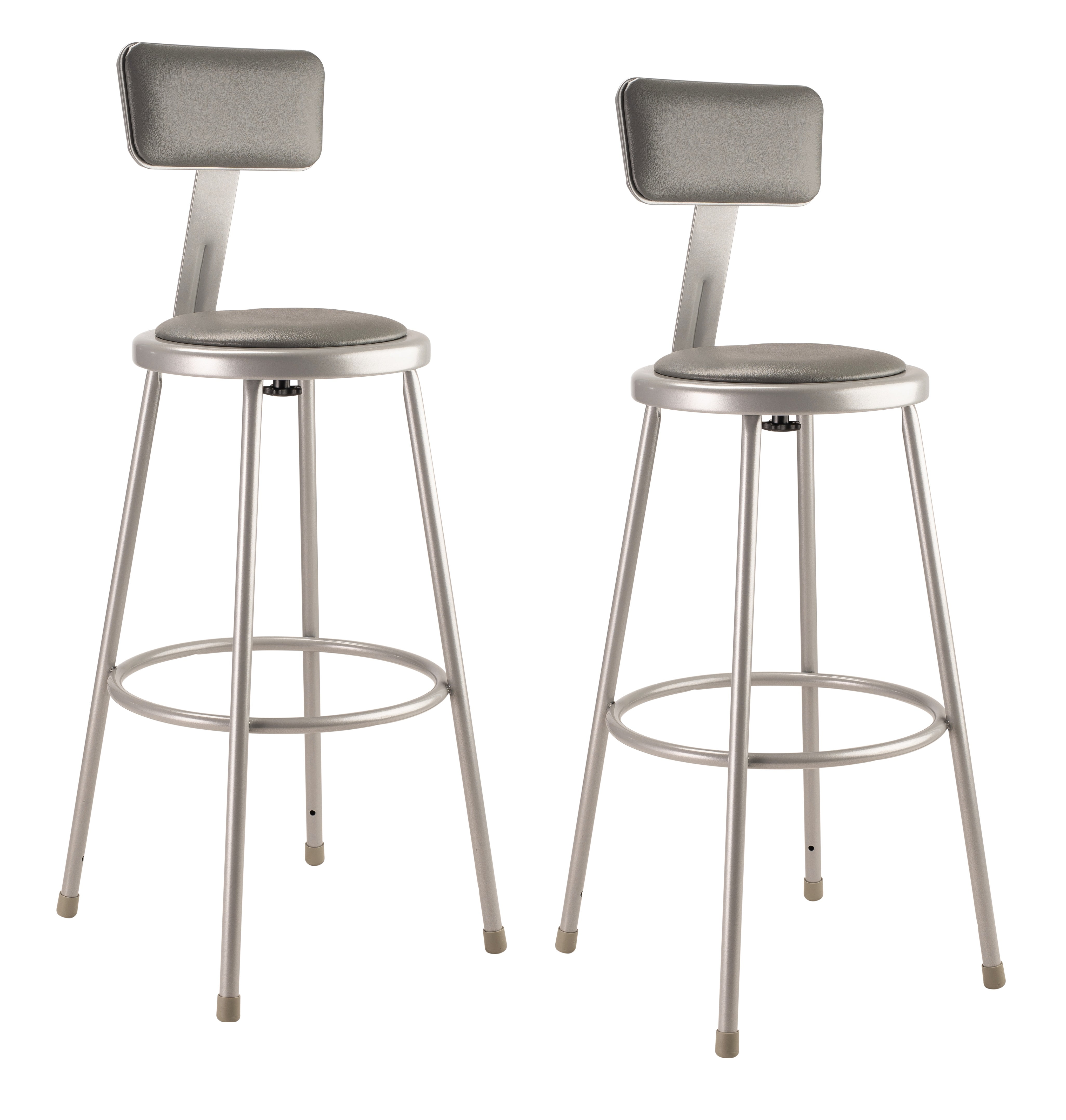 (Pack of 2) NPS 30" Heavy Duty Vinyl Padded Steel Stool With Backrest, Grey