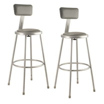 (Pack of 2) NPS 30" Heavy Duty Vinyl Padded Steel Stool With Backrest, Grey