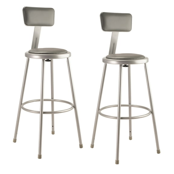(Pack of 2) NPS 30" Heavy Duty Vinyl Padded Steel Stool With Backrest, Grey