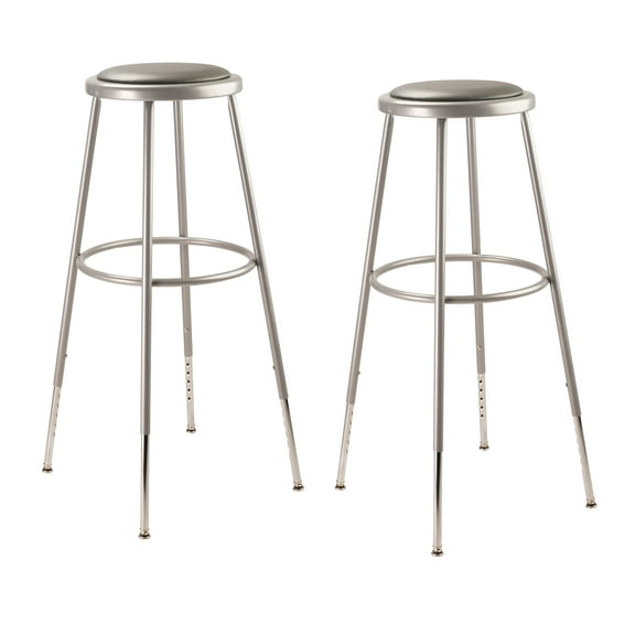(Pack of 2) NPS 32 -39" Height Adjustable Heavy Duty Vinyl Padded Steel Stool, Grey