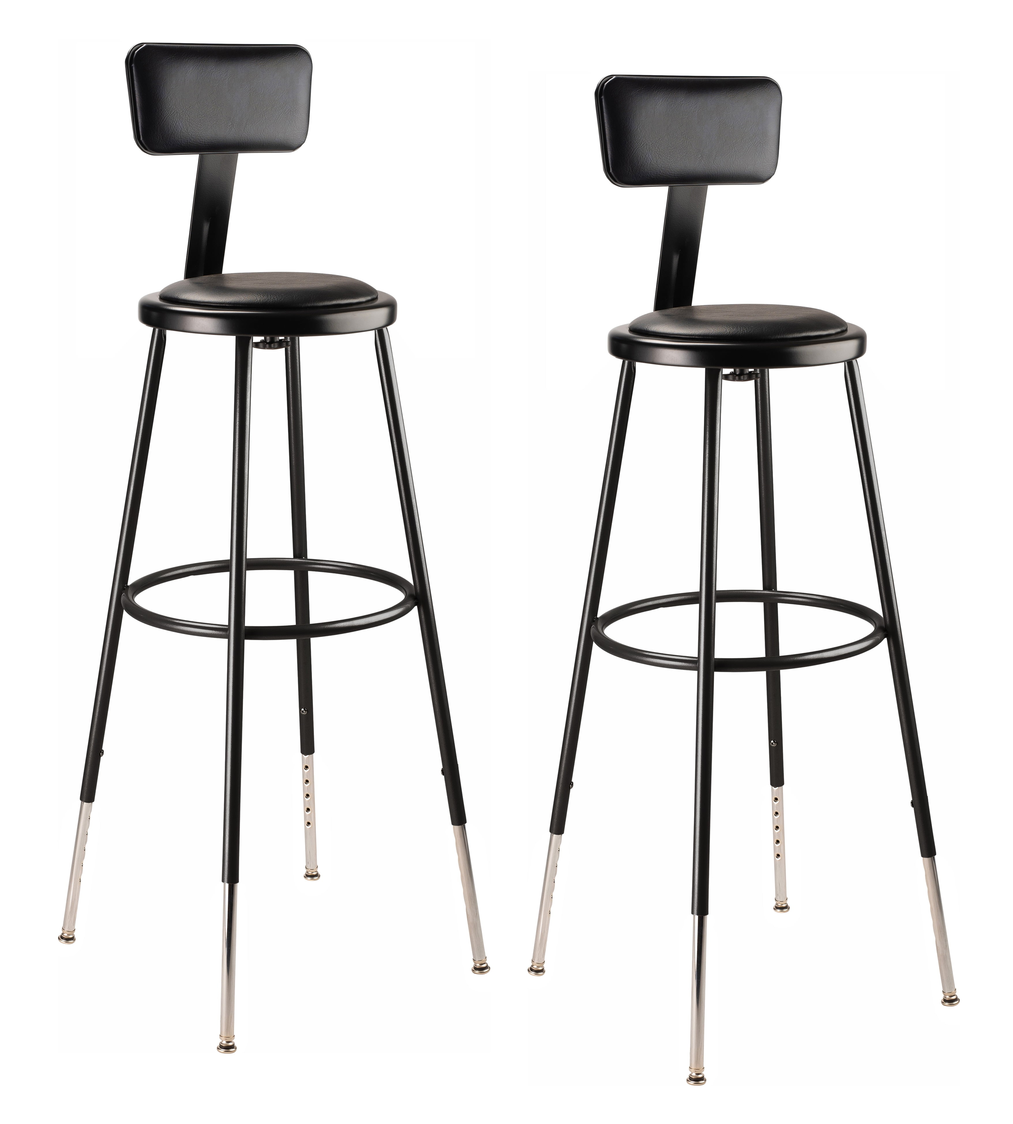 (Pack of 2) NPS 32 -39" Height Adjustable Heavy Duty Vinyl Padded Steel Stool With Backrest, Black
