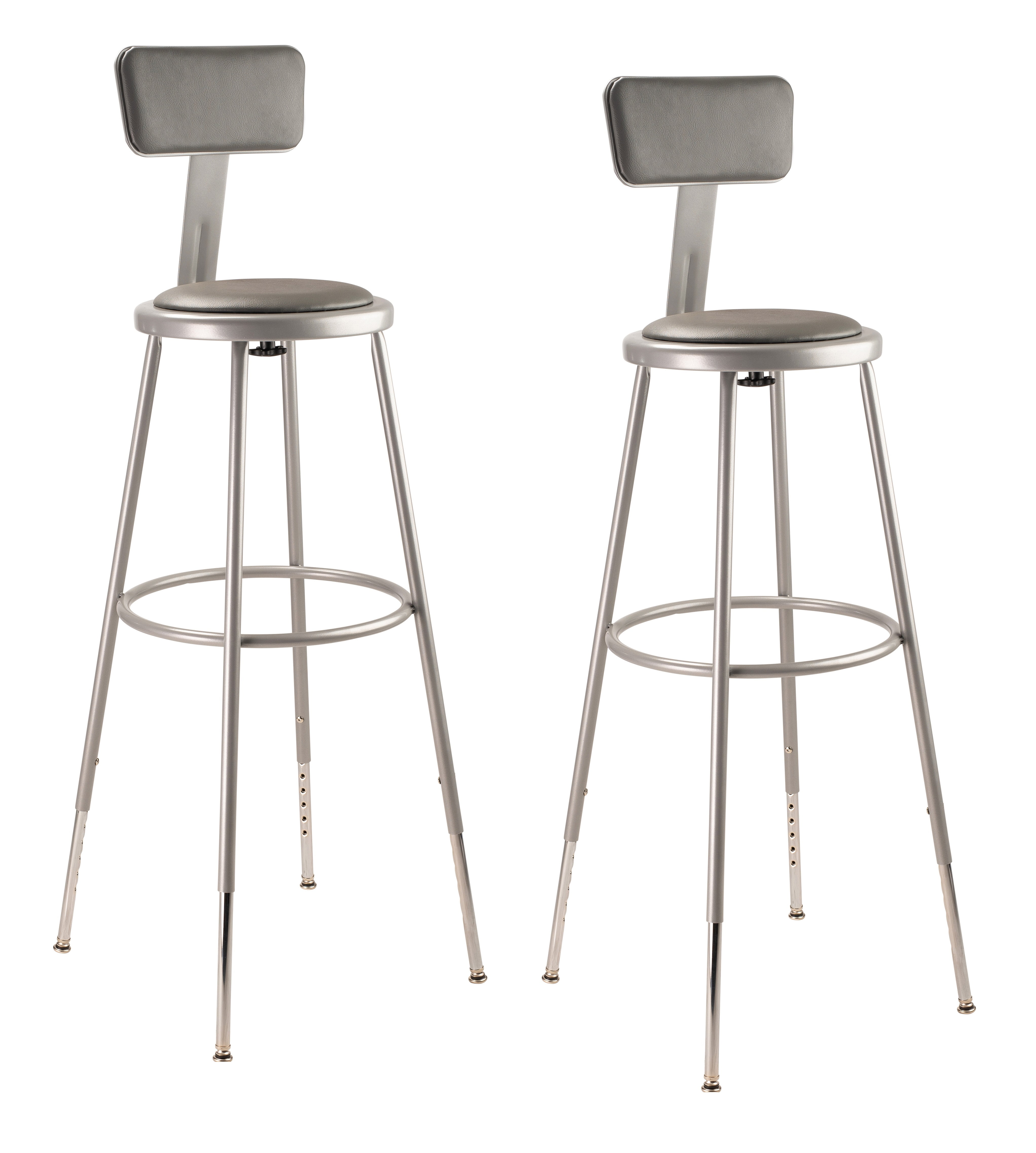 (Pack of 2) NPS 32 -39" Height Adjustable Heavy Duty Vinyl Padded Steel Stool With Backrest, Grey