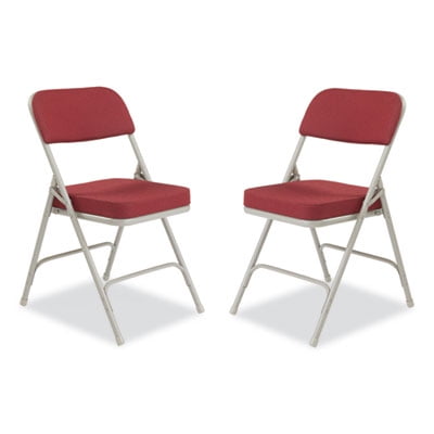 (Pack of 2) NPS 3200 Series Premium 2" Fabric Upholstered Double Hinge Folding Chair, New Burgundy