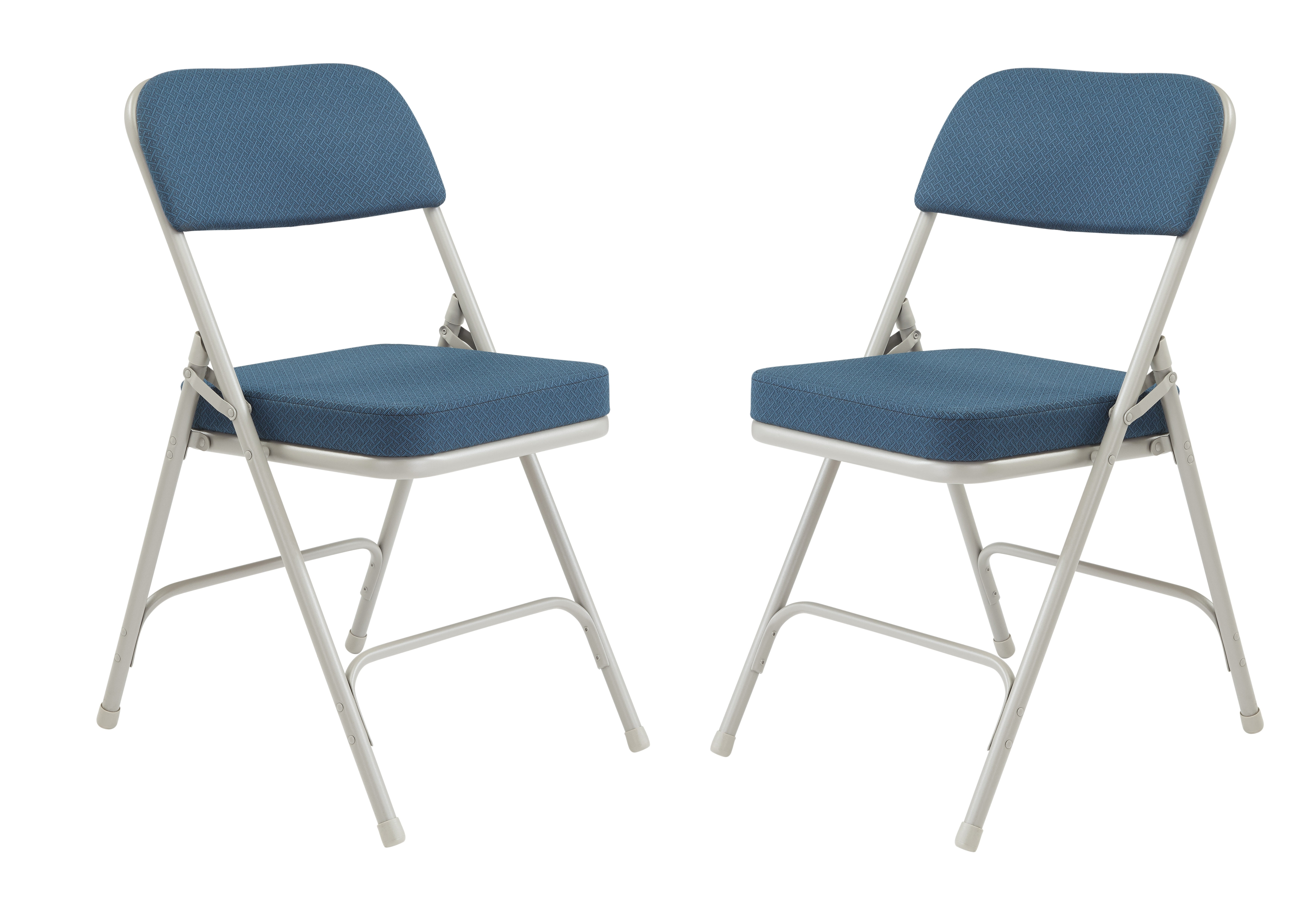 Regal Blue Fabric Upholstered Armless Folding Chairs with Metal Frame - Set of 2