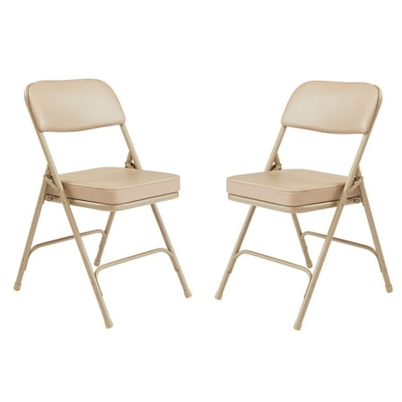 (Pack of 2) NPS® 3200 Series Premium 2" Vinyl Upholstered Double Hinge Folding Chair, Beige