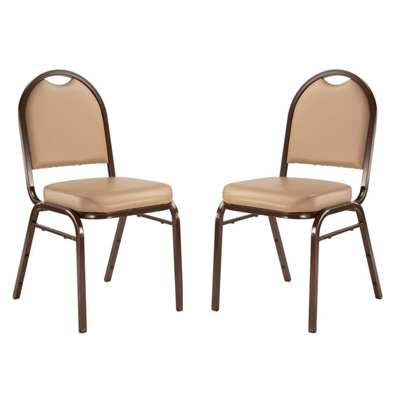 (Pack of 2) NPS 9200 Series Premium Vinyl Upholstered Stack Chair, French Beige/Mocha Frame