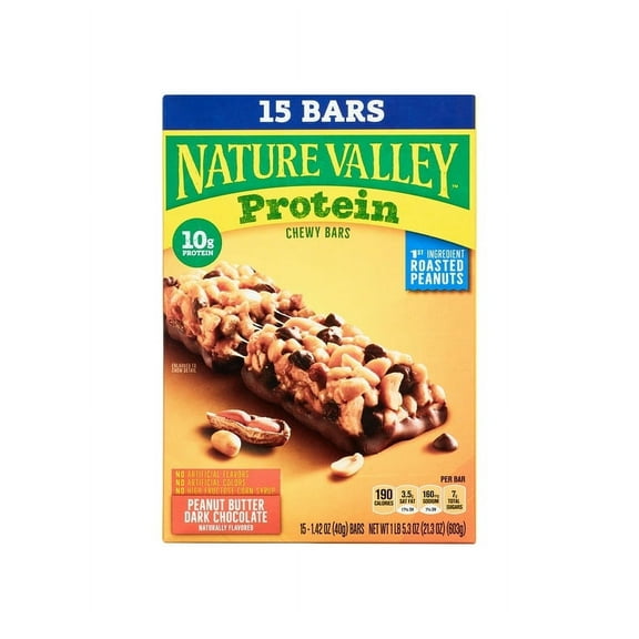 Pack of 2 Nature Valley Chewy Granola Bars, Protein, Peanut Butter Dark Chocolate, 15 bars, 21.3 OZ