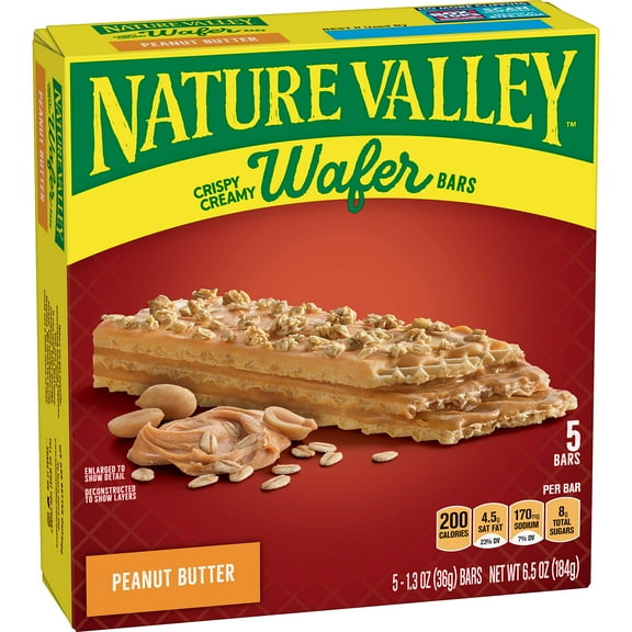 Pack of 2 - Nature Valley Wafer Bars, Peanut Butter, Snack Bars, 5 Bars, 6.5 Oz Packaging May Vary