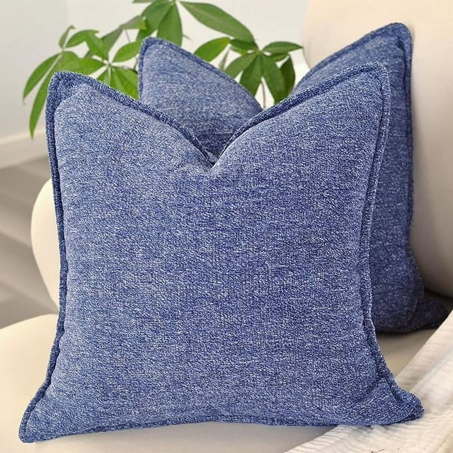 Pack of 2 Navy Blue 16x16 inches Textured Chenille Throw Pillow Covers, Solid Cushion Cases For Sofa, Accent Chair, Couch, Modern Pillow cases