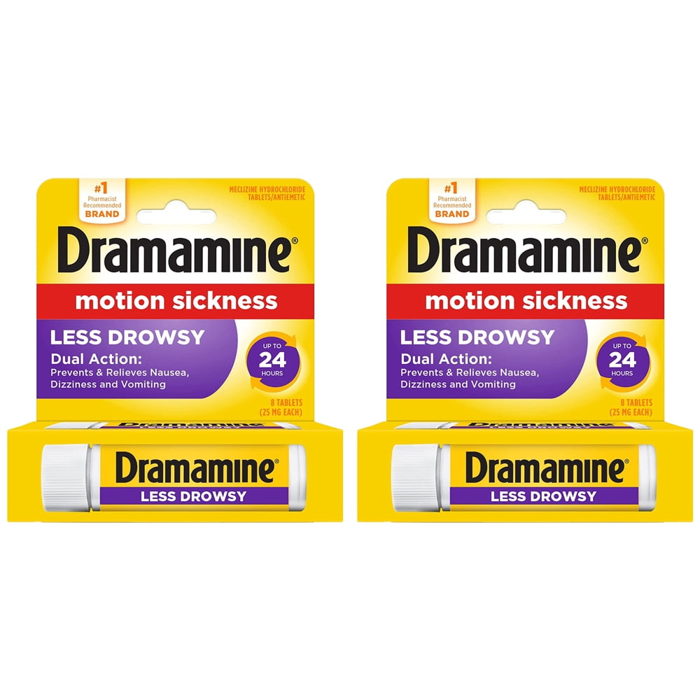 Pack of 2 New Dramamine Motion Sickness Relief Less Drowsey Formula 8