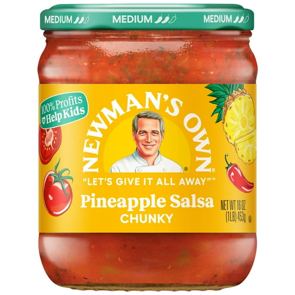 Pack of 2 Newman's Own Pineapple Salsa, Medium Chunky, 16 oz Glass Jar