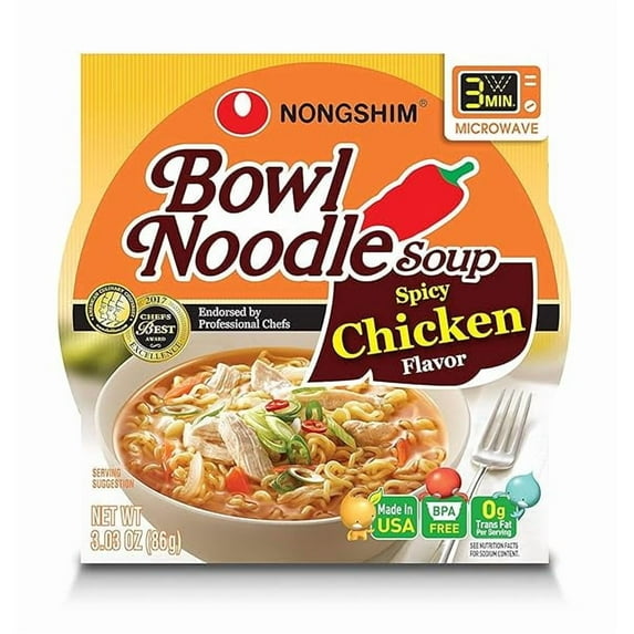 (Pack of 2) Nongshim Ramen Noodles, Gourmet Instant Ramen bowl, Premium Microwavable Noodle Soup, Spicy Chicken, 3.03 Ounce