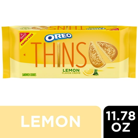Pack of 2 OREO Thins Lemon Creme Sandwich Cookies Family Size, 11.78 oz (Package May Vary)