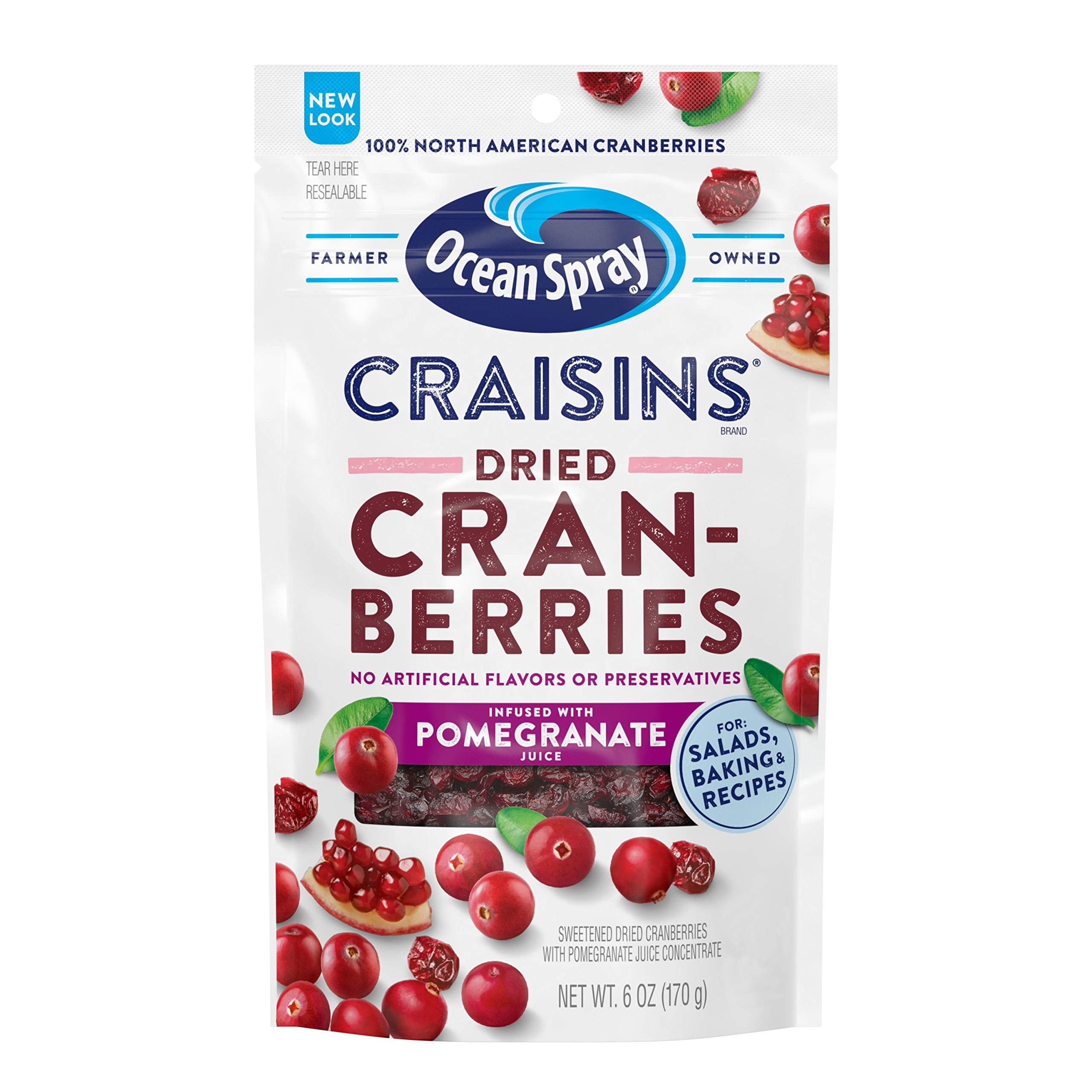 Pack of 2 - Ocean Spray Craisins Pomegranate, Dried Cranberries Infused With Pomegranate Juice, Dried Fruit, 6 Oz Pouch (Pack Of 12)