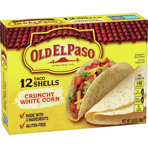 (Pack of 2) Old El Paso Crunchy White Corn Taco Shells, Gluten Free, Shells, 4.6 oz