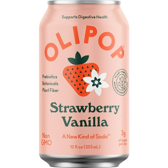 Pack of 2 Olipop Prebiotic Soda - Strawberry Vanilla, 12 oz (Package May Vary)