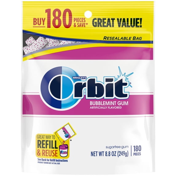 Pack of 2 Orbit Bubblemint Sugar Free Chewing Gum - Value Pack, 180 pc (Package May Vary)