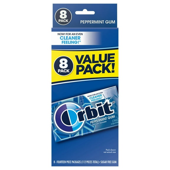 Pack of 2 Orbit Sugar Free Chewing Gum Value Pack - Peppermint, 8 Pk, 112 pc (Package May Vary)