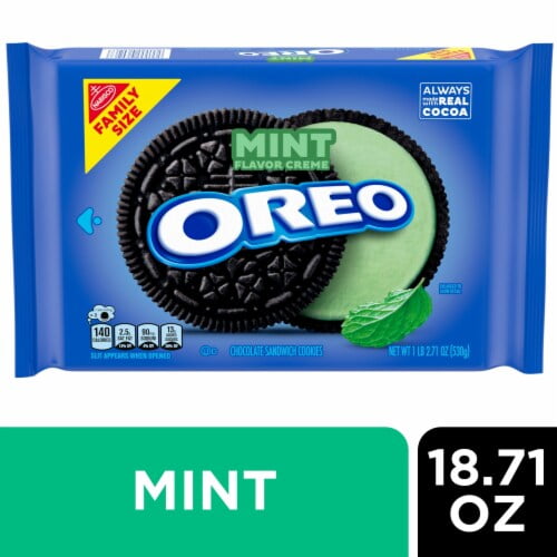 Oreo Mint Creme Chocolate Sandwich Cookies Family Size 18.71 oz - Pack of 2
