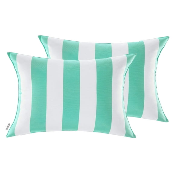 Pack of 2 Outdoor Decorative Throw Pillows 12 x 18 inch Stripe Aqua Lumbar Pillows (12" x 18" Stripe, Aqua)