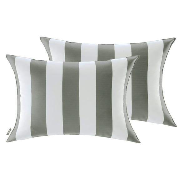 Pack of 2 Outdoor Decorative Throw Pillows 12 x 18 inch Stripe Gray Lumbar Pillows (12" x 18" Stripe, Grey)