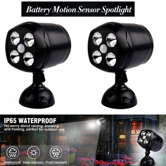 (Pack of 2) Outdoor Motion Sensor Spotlight Battery Operated Waterproof LED Lamp for Garage Yard Patio