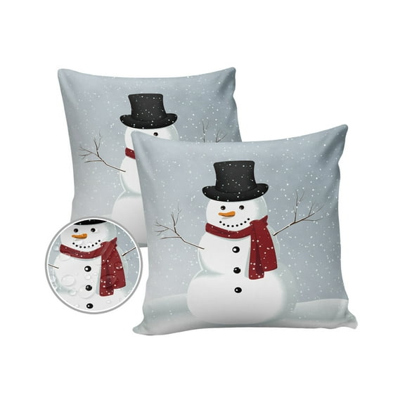 Pack of 2 Outdoor Pillow Covers, Christmas Snowman Waterproof Square Throw Pillowcase Cushion Decorative Pillow Covers for Couch Patio Tent, 18x18 in