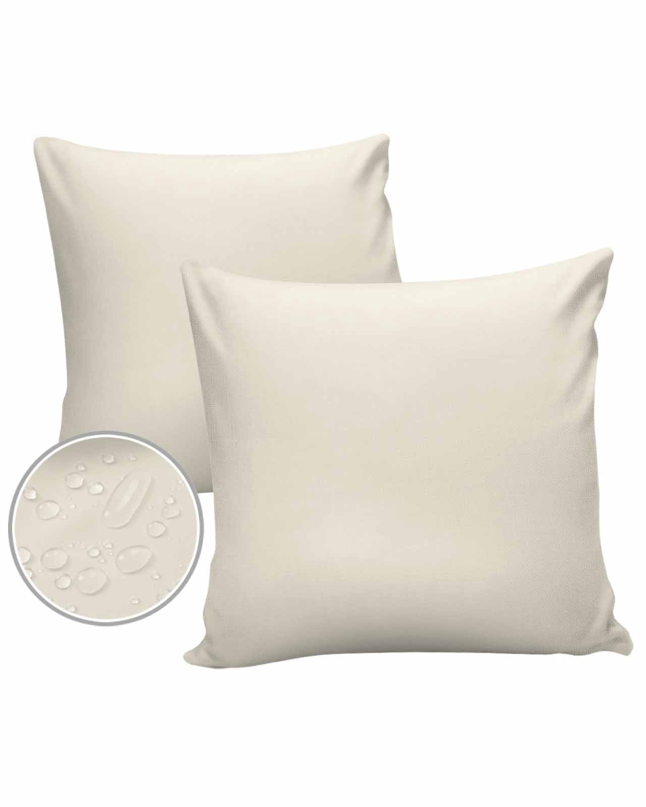 Pack of 2 Outdoor Pillow Covers, Cream Solid Color Waterproof Square Throw Pillowcase Cushion Decorative Pillow Covers for Couch Patio Tent, 18x18 in