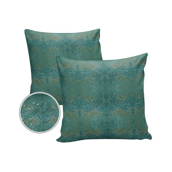 Pack of 2 Outdoor Pillow Covers, Green Snake Print Waterproof Square Throw Pillowcase Cushion Decorative Pillow Covers for Couch Patio Tent, 16x16 in