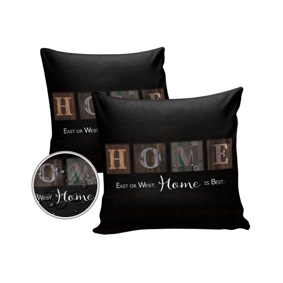 Pack of 2 Outdoor Pillow Covers, Home is Best Waterproof Square Throw Pillowcase Cushion Decorative Pillow Covers for Couch Patio Tent, 20x20 in