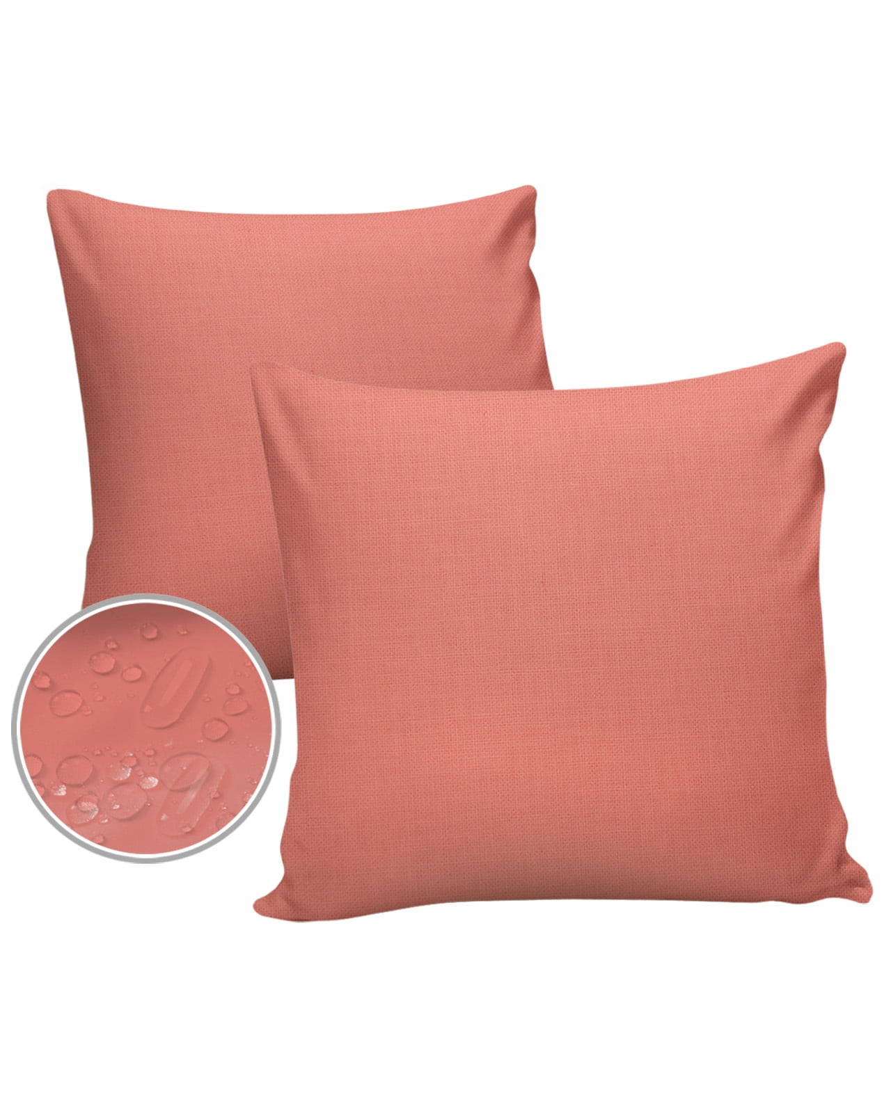 Pack of 2 Outdoor Pillow Covers, Peach Solid Waterproof Square Throw Pillowcase Cushion Decorative Pillow Covers for Couch Patio Tent, 18x18 in