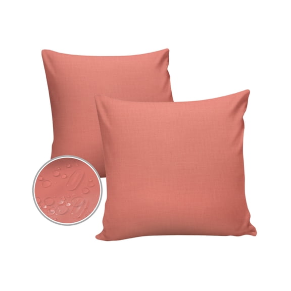 Pack of 2 Outdoor Pillow Covers, Peach Solid Waterproof Square Throw Pillowcase Cushion Decorative Pillow Covers for Couch Patio Tent, 20x20 in