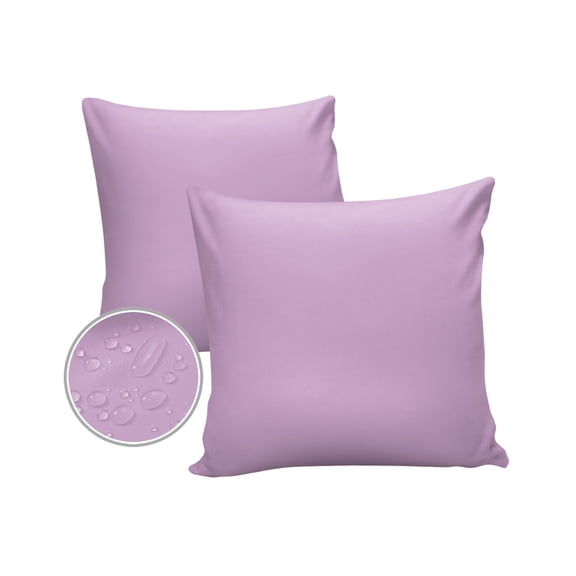 Pack of 2 Outdoor Pillow Covers, Pure Light Purple Waterproof Square Throw Pillowcase Cushion Decorative Pillow Covers for Couch Patio Tent, 18x18 in