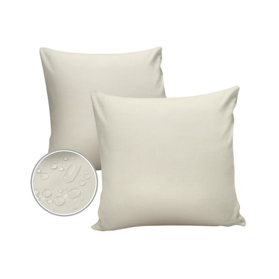 Pack of 2 Outdoor Pillow Covers, Solid Color Beige Waterproof Square Throw Pillowcase Cushion Decorative Pillow Covers for Couch Patio Tent, 18x18 in