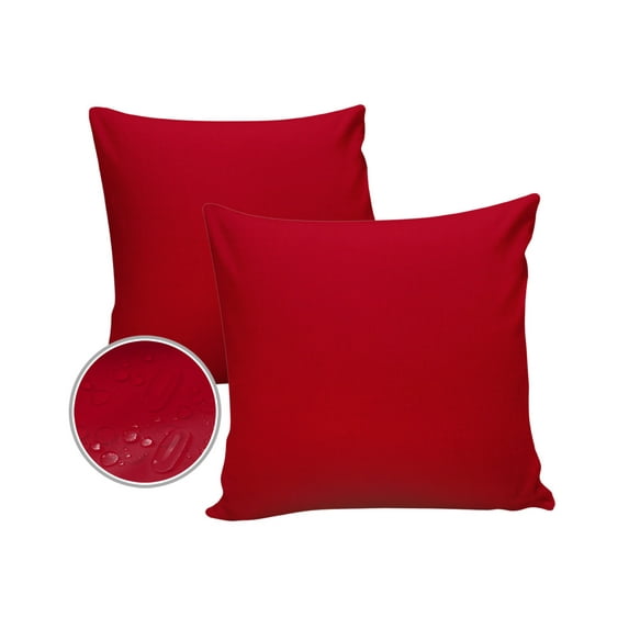 Pack of 2 Outdoor Pillow Covers, Solid Color Red Waterproof Square Throw Pillowcase Cushion Decorative Pillow Covers for Couch Patio Tent, 16x16 in